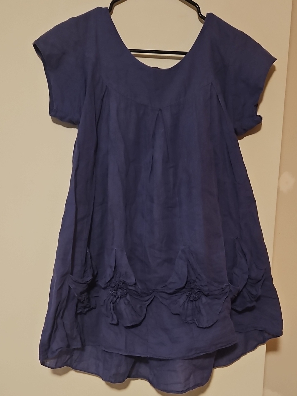 Women's Navy Short-Sleeve Tunic Dress with Floral Hem Detail